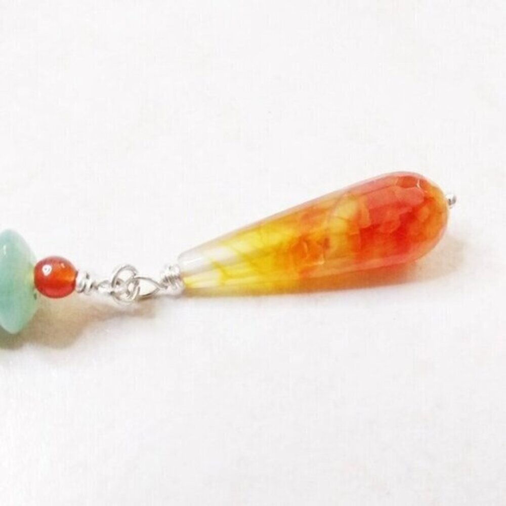 Tropical Spring + Summer Colors! Vibrant Orange + Green Agate Pendant Necklace - Picture 8 of 14